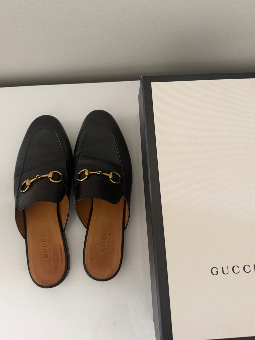 Gucci Black Leather Mules with Gold Horsebit